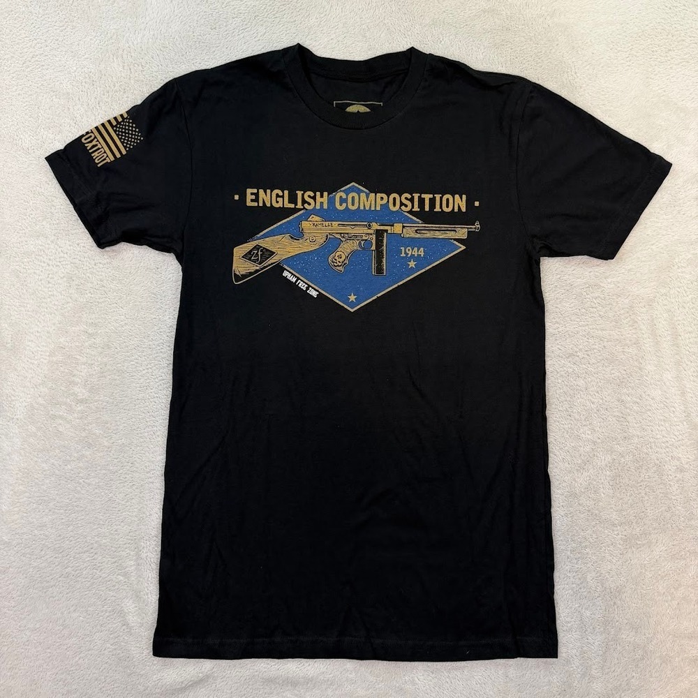 NEW Zero Foxtrot T Shirt Mens Small Black Skull English Composition 1944 ZF Flex